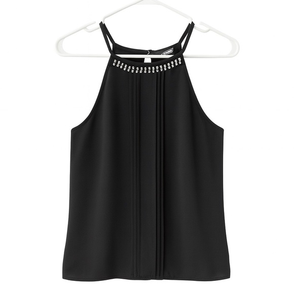 Express Tops - Express Black Halter Rhinestone Pleated Rhinestone blouse Small